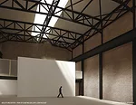A rendering of Andrew Berman's addition to and renovation of SculptureCenter's building, a 1908 former trolley repair shop in New York City.
