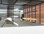 The boathouse, a 3,500-square foot rectangular volume, can house  up to 24, 60-foot-long rowboats.