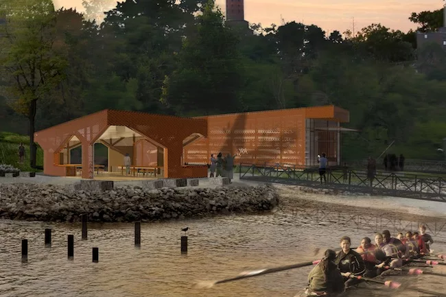 Both structures will be made of a latticed, weathering steel  skin, allowing for durability and permeability for floodwaters.