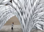 <em>Caret 6</em>, by architect Kory Bieg of OTA+ and his UTSOA design studio, was inspired by the lines of ribbed Gothic vaults and made of thousands of diamond-shaped, CNC-fabricated pieces of sheet 