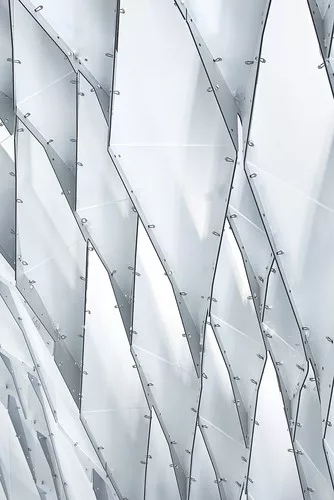 <em>Caret 6</em>, by architect Kory Bieg of OTA+ and his UTSOA design  studio, was inspired by the lines of ribbed Gothic vaults and made of  thousands of diamond-shaped, CNC-fabricated pieces of shee