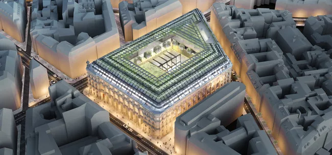 In July 2012, Dominique Perrault Architecture won a competition to transform France's biggest post office into a mixed-use municipal and commercial facility. The Poste Centrale du Louvre (Central Po