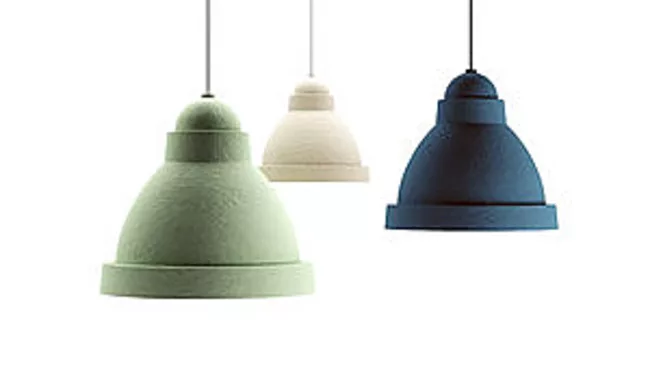 Danny Fang's colorful Salago pendants for moooi, made from a plant-based material and finished with an industrial mold.