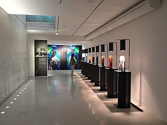 The Carlo Moretti glass exhibit inside the Tadao Ando-designed Duvetica showroom.
