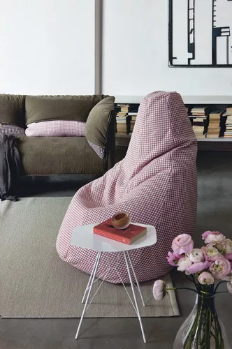Zanotta’s Sacco chair in a new pale pink houndstooth fabric option.