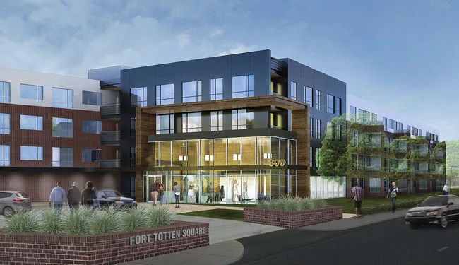 Hickok Cole Architects designed 345 residential units atop a 125,000-square-foot Walmart in the Fort Totten neighborhood of Washington, D.C.