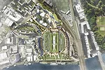 An aerial view of Frank Gehry's and Foster + Partners' designs for residential  buildings that will be part of London’s redeveloped Battersea Power  Station site.