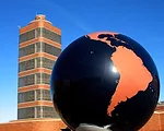 Both the tower and the Administration Building are made with Wright’s signature Cherokee red brick and feature windows formed from Pyrex glass tubing.