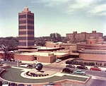 An aerial view of the S.C. Johnson campus in Racine, Wisconsin, c. 1955.