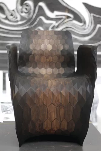 Hexagon walnut chair