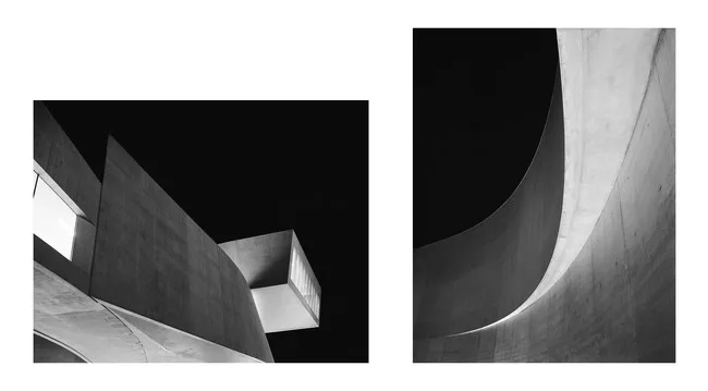 <em>MAXXI Diptychon</em> (Architecture by Zaha Hadid)<br />2009<br />Digital b/w silver gelatin print<br />W 127 x H 100 cm / W 100 x H 127 cm<br />
