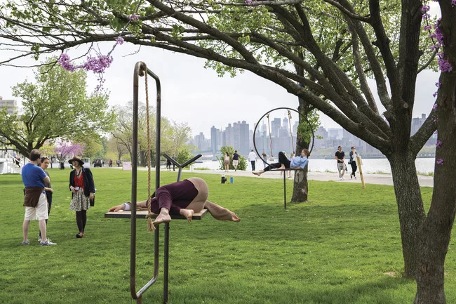 Performers precariously snooze in artist Eva Kotátková's installation <em>The Architecture of Sleep</em> at the Frieze New York art fair last weekend.<br />