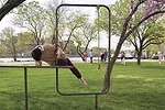 Performers precariously snooze in artist Eva Kotátková's installation <em>The Architecture of Sleep</em> at the Frieze New York art fair last weekend.<br />