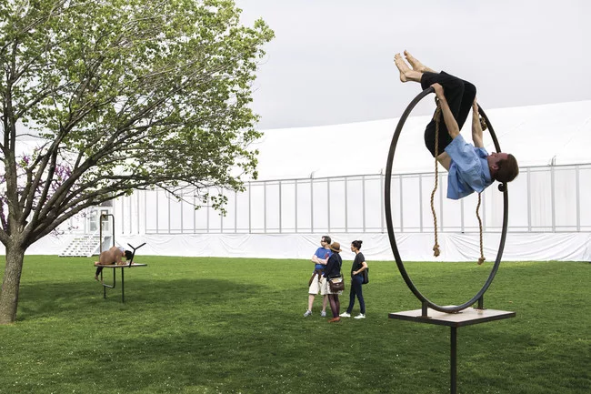 Performers precariously snooze in artist Eva Kotátková's installation <em>The Architecture of Sleep</em> at the Frieze New York art fair last weekend.<br />