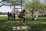 Performers precariously snooze in artist Eva Kotátková's installation <em>The Architecture of Sleep</em> at the Frieze New York art fair last weekend.<br />
