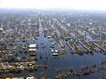 New Orleans, Louisiana, 2005. Flood waters in New Orleans, located below  sea level, were slow to dissipate after levees failed during Hurricane  Katrina, causing billions in damages.