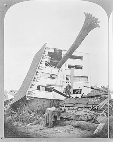 Johnstown, Pennsylvania, 1889.  A poorly maintained private dam ruptured after heavy rains, killing more than 2,200. The tragedy marked the first time the American Red Cross responded after a maj