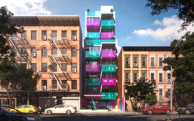 Karim Rashid's residential building on Pleasant Avenue in Manhattan, called HAP 5, broke ground in April.