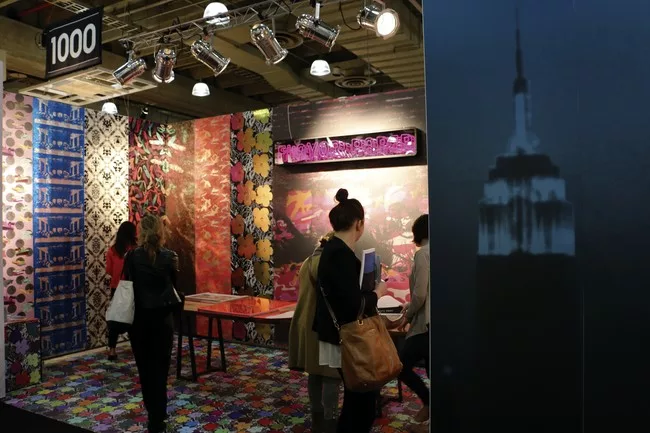 The attention-grabbing booth of Brooklyn-based wallcovering impressarios Flavor Paper.