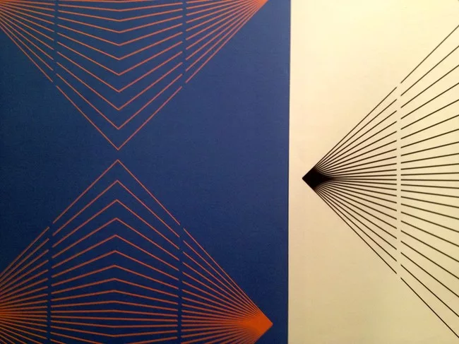 Wallpaper from British husband-and-wife team Quirk & Rescue. The Wundt collection at ICFF is inspired by German psychologist Wilhelm Wundt’s studies of optical illusions in the 1800s.