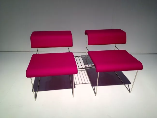 A fuchsia modular seating system by Rita Jiang, on view at ICFF.