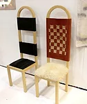 Assembly Design shows its U Chair (left) with a version incorporating weaving by Brooklyn-based experimental textile makers New Friends (right).