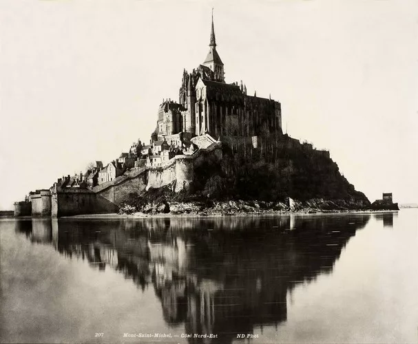 Unknown <br /><em>Abbey from Northeast</em>, Mont-St.-Michel, c. 1925<br />Gelatin silver print mounted on gray board<br />Distributor, Rudolf Lesch Fine Arts, Inc.<br />Carnegie Corporation of New Yo