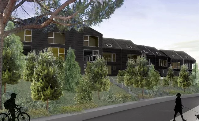 The development includes 18 residential units on a one-acre lot.
