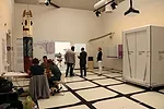The Elevator gallery notes the role that it had in vertical city growth and suggests that a new model of elevator traveling both horizontally and vertically could change high-rise architecture.
