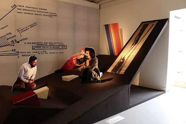 A 1974 living room design by Claude Parent recreated in the Ramp gallery.