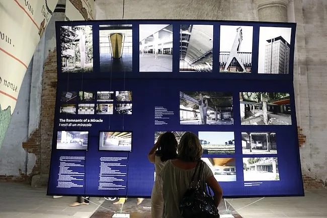 The installation <em>The Remnants of the Miracle</em> shows structures built during Italy's Postwar economic 'miracle' now abandoned.
