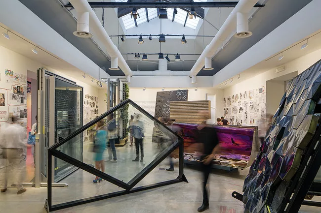 The <em>Facade</em> installation in <em>Elements</em> includes 12 examples, each highlighting a different material and technology, and was organized by Alejandro Zaera-Polo.