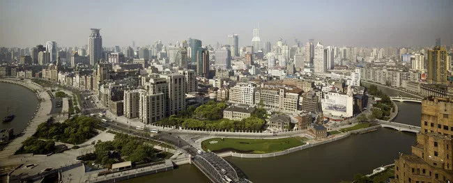 A view of Shanghai’s Huangpu River (above, on left), Suzhou Creek (on right), and the Rockbund Project (center-right).<div id='_mcePaste'>
