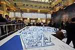At the Chicago Architecture Foundation's exhibition on big data, a resin  model of Chicago has been digitally enhanced to project statistics on  everything from demographics to tweets.<div id='_mcePas