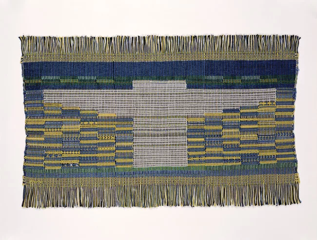 Anni Albers, Sheep May Safely Graze, 1959. Synthetic fiber; woven: plain weave and leno, 14 ½ x 23 ½ in.