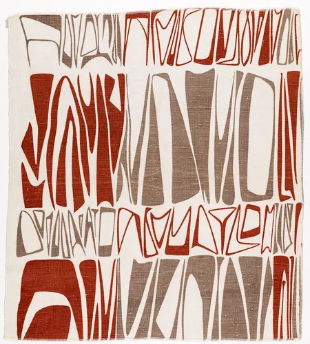 Ruth Adler Schnee, Cuneiforms, 1947–48. Screen-printed on linen, 27 ¼ x 24 3/8 in.