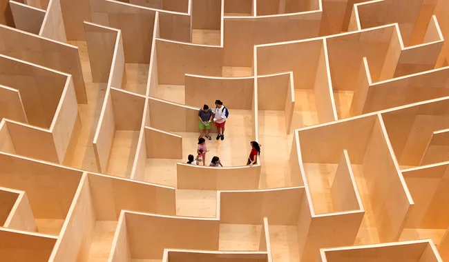 At 57 feet square and 18 feet high, the maze occupies the eastern third of the National Building Museum's Great Hall.<div id='_mcePaste'>