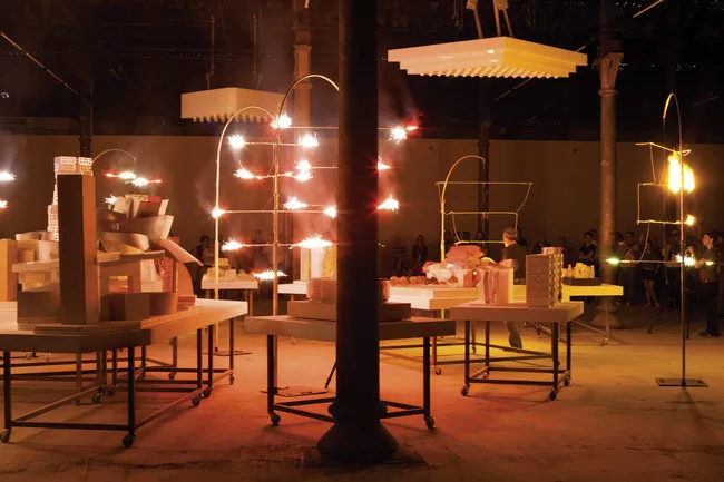 Gunpowder-equipped mobiles by artist Cai Guo-Qiang illuminate models of Frank Gehry's work in <em>Solaris Chronicles</em>, an exhibition at the future site of LUMA Arles.<div id='_mcePaste'>&#