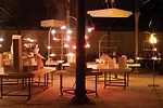 Gunpowder-equipped mobiles by artist Cai Guo-Qiang illuminate models of Frank Gehry's work in <em>Solaris Chronicles</em>, an exhibition at the future site of LUMA Arles.<div id='_mcePaste'>﻿&#