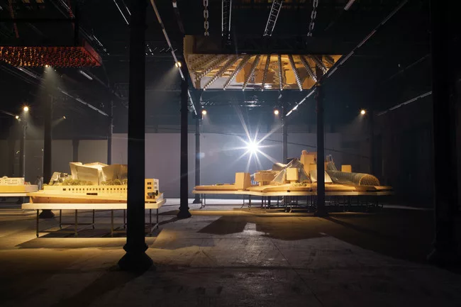 Installation view of <em>Solaris Chronicles</em>, an exhibition at the future site of LUMA Arles.