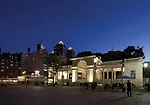 The restored pavilion at night.