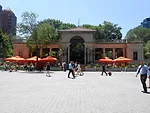 The pavilion, with restaurant tables on the northern plaza.<br />
