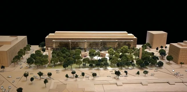 According to the presentation given at the National Planning Commission Meeting on Thursday, Gehry's new design does not include the east and west tapestries.
