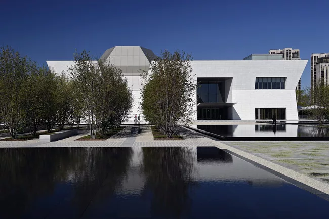 Fumihiko Maki’s Aga Khan Museum is a simple rectangular volume. It shares a 17-acre site in Toronto with the newly opened Ismaili Centre designed by Charles Correa (not shown).