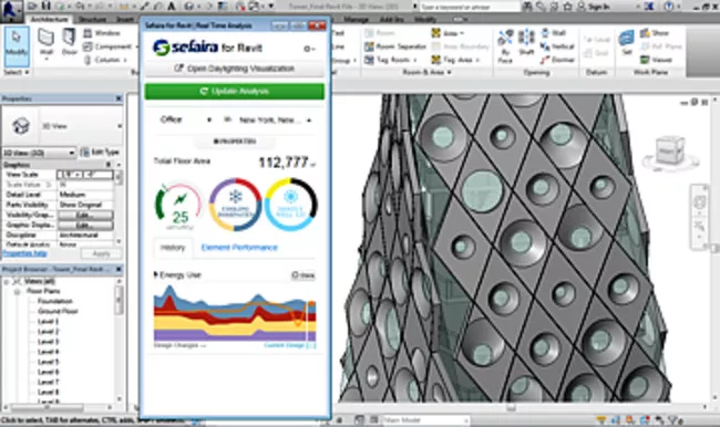 The Sefaira plug-in for Revit displays energy analysis within Revit's modeling environment.
