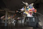 One of seven installations that is part of Ai Weiwei's <em>@Large</em> on Alcatraz, <em>With Wind</em> snakes through the front room in the New Industries Building.