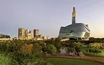 The Museum is located in the Forks, a large park adjacent to Winnipeg’s downtown.
