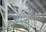 The complex structural steel of the main atrium also figures prominently in the visitors’ experience.