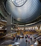 Created with James Carpenter, the oculus, with its perforated aluminum panels, draws daylight into the station.
