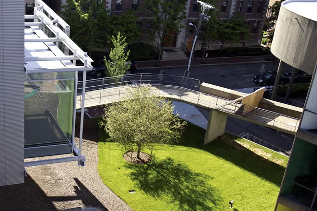 Le Corbusier’s ramp extends from the Carpenter Center for the Visual Arts to the renovated Harvard Art Museums.<div id='_mcePaste'>﻿﻿
